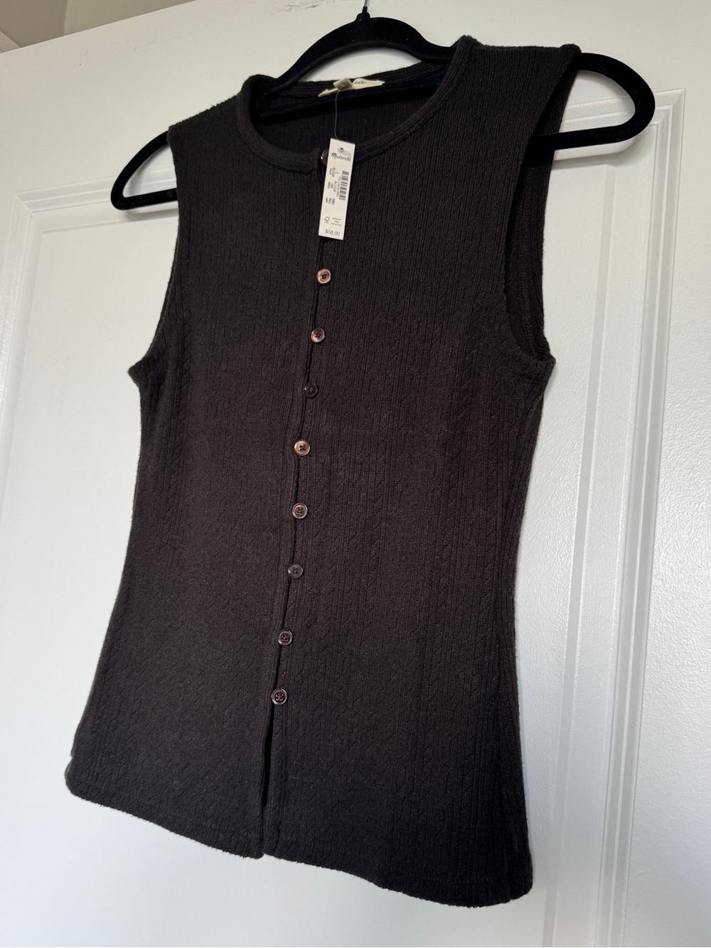 MADEWELL Women’s Pointelle Cutaway Vest Heather Molasses Size Small NY278 *NOTE* - Picture 3 of 10